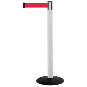 Biały słupek z tworzywa sztucznego TENSATOR® POPULAR - czerwona taśma dł. 2,3 m