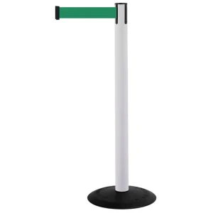 Biały słupek z tworzywa sztucznego TENSATOR® POPULAR - zielona taśma dł. 2,3 m