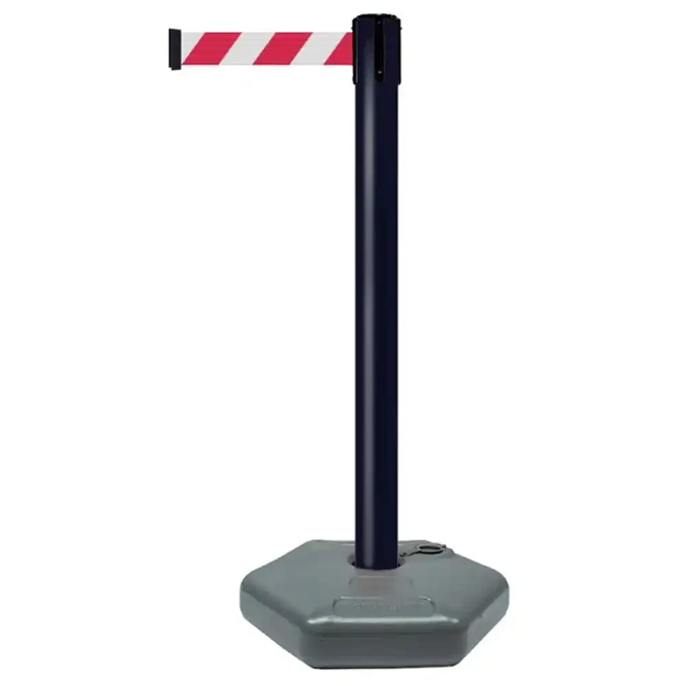 Czarny Słupek z tworzywa sztucznego TENSATOR® OUTDOOR - biało-czerwona taśma - dł. 3,70 m - sklep drogowy Widrog.webp