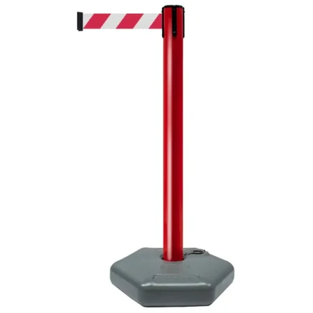Czerwony słupek z tworzywa sztucznego TENSATOR® OUTDOOR - biało-czerwona taśma - dł. 3,70 m - sklep drogowy Widrog.webp