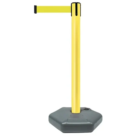 Żółty słupek z tworzywa sztucznego TENSATOR® OUTDOOR - żółta taśma - dł. 3,70 m - sklep drogowy Widrog.webp