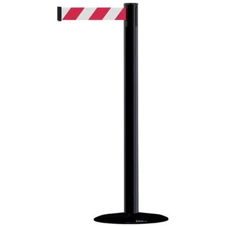 Czarny słupek stalowy malowany TENSATOR® ADVANCE - biało-czerwona taśma 3,65 metra - sklep drogowy Widrog.webp