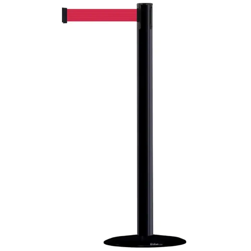 Czarny słupek stalowy malowany TENSATOR® ADVANCE - czerwona taśma 3,65 metra - sklep drogowy Widrog.webp