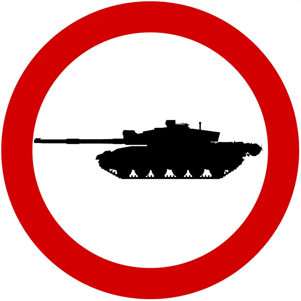 Zakaz wjazdu czołgów - 600 mm - znaki śmieszne i okolicznościowe - sklep drogowy Widrog.webp