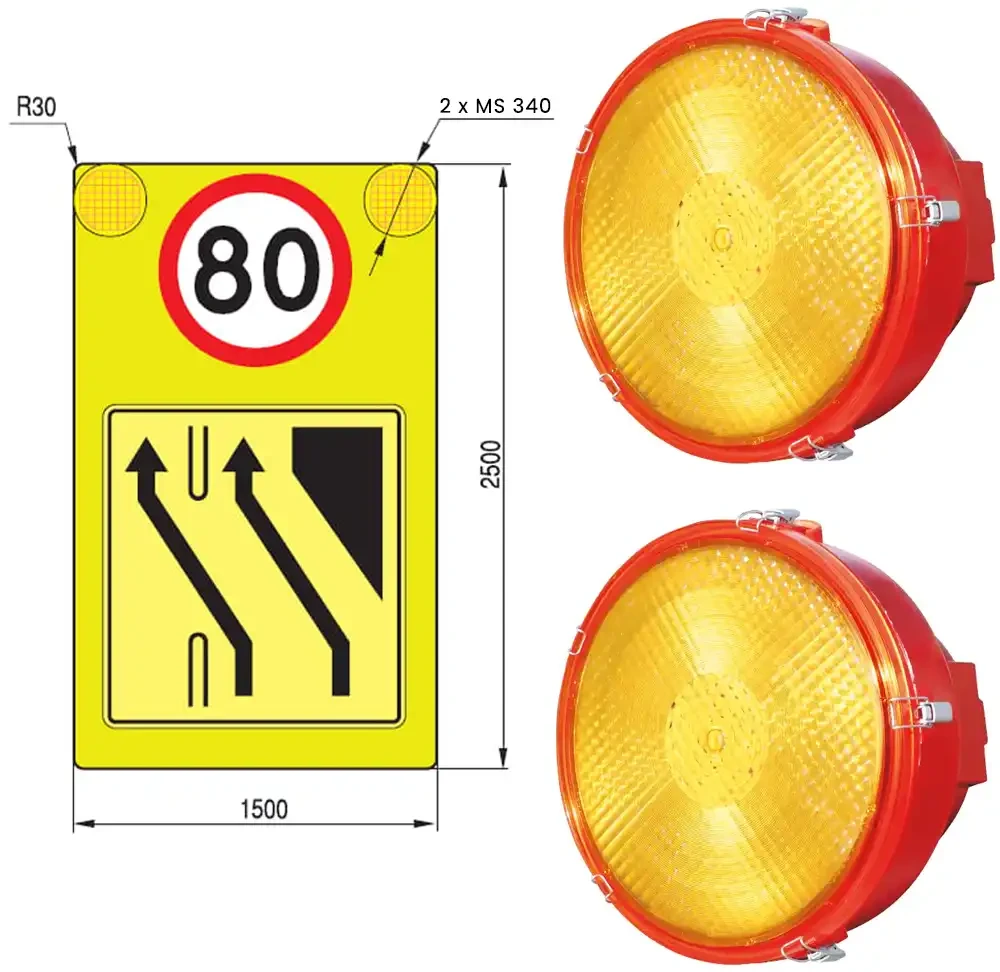 Tablica wcześnie ostrzegająca U-27 z lampami MS 340 - folia II generacji - 1500x2500 mm - sklep drogowy Widrog.webp