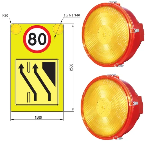 Tablica wcześnie ostrzegająca U-27 z lampami MS 340 - folia II generacji - 1500x2500 mm 