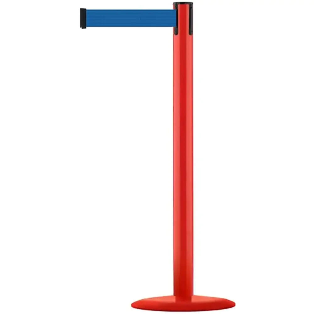 Czerwony słupek stalowy malowany TENSATOR® ADVANCE - niebieska taśma - dł. 2.3 m - sklep drogowy Widrog.webp