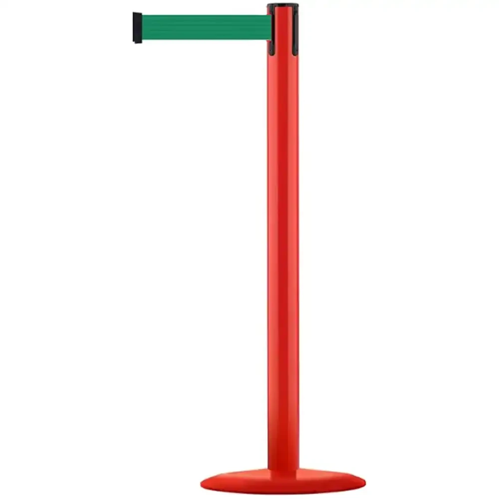 Czerwony słupek stalowy malowany TENSATOR® ADVANCE - zielona taśma - dł. 2.3 m - sklep drogowy Widrog.webp