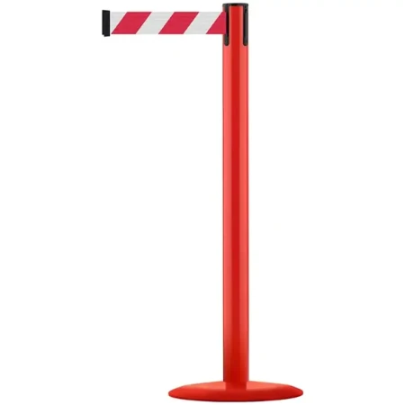 Czerwony słupek stalowy malowany TENSATOR® ADVANCE - biało-czerwona taśma - dł. 3,65 metra - sklep drogowy Widrog.webp