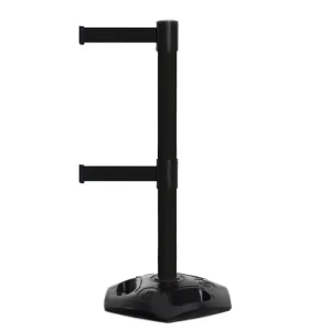 Czarny słupek z tworzywa sztucznego TENSATOR® HEAVY DUTY DUAL LINE - czarna taśma - dł. 2.3 metra