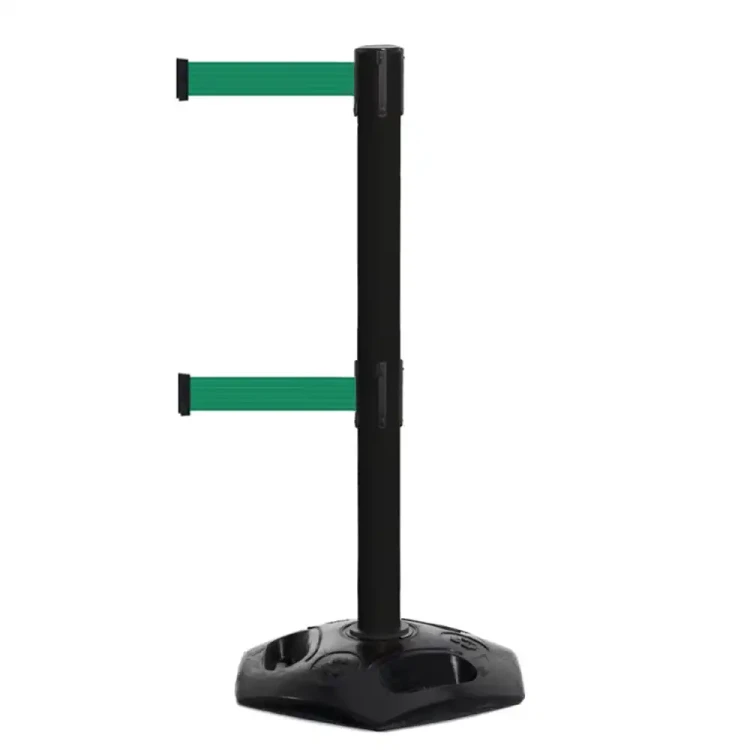 Czarny słupek z tworzywa sztucznego TENSATOR® HEAVY DUTY DUAL LINE - zielona taśma długość 2.3 metra - sklep drogowy Widrog.webp