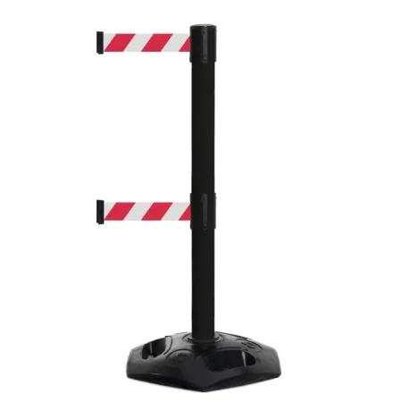 Czarny słupek z tworzywa sztucznego TENSATOR® HEAVY DUTY DUAL LINE - biało-czerwona taśma długość 3,65 metra - sklep drogowy Widrog.webp
