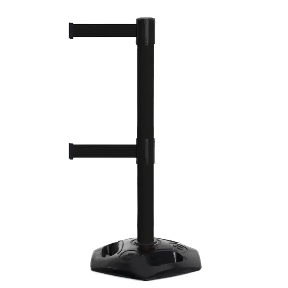 Czarny słupek z tworzywa sztucznego TENSATOR® HEAVY DUTY DUAL LINE - czarna taśma długość 3,65 metra - sklep drogowy Widrog.webp