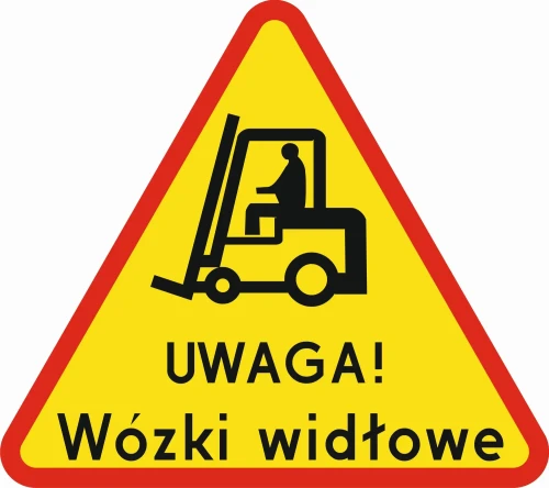 Znak - Uwaga Wózek widłowy - 600 mm - folia odblaskowa I generacji