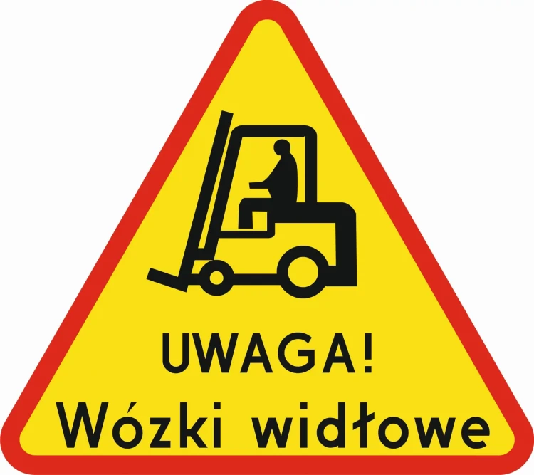Znak - Uwaga Wózek widłowy - folia odblaskowa I generacji - 600 mm - sklep drogowy Widrog.webp