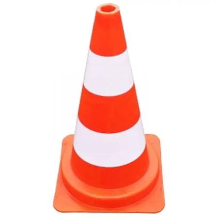 Pachołek drogowy U-23c, wysokość 50 cm. Wykonany z trwałego tworzywa sztucznego w kolorze pomarańczowym, pomalowany w dwa białe pasy. Idealny do zastosowań drogowych, budowlanych i wyznaczania stref bezpieczeństwa. Zapewnia doskonałą widoczność