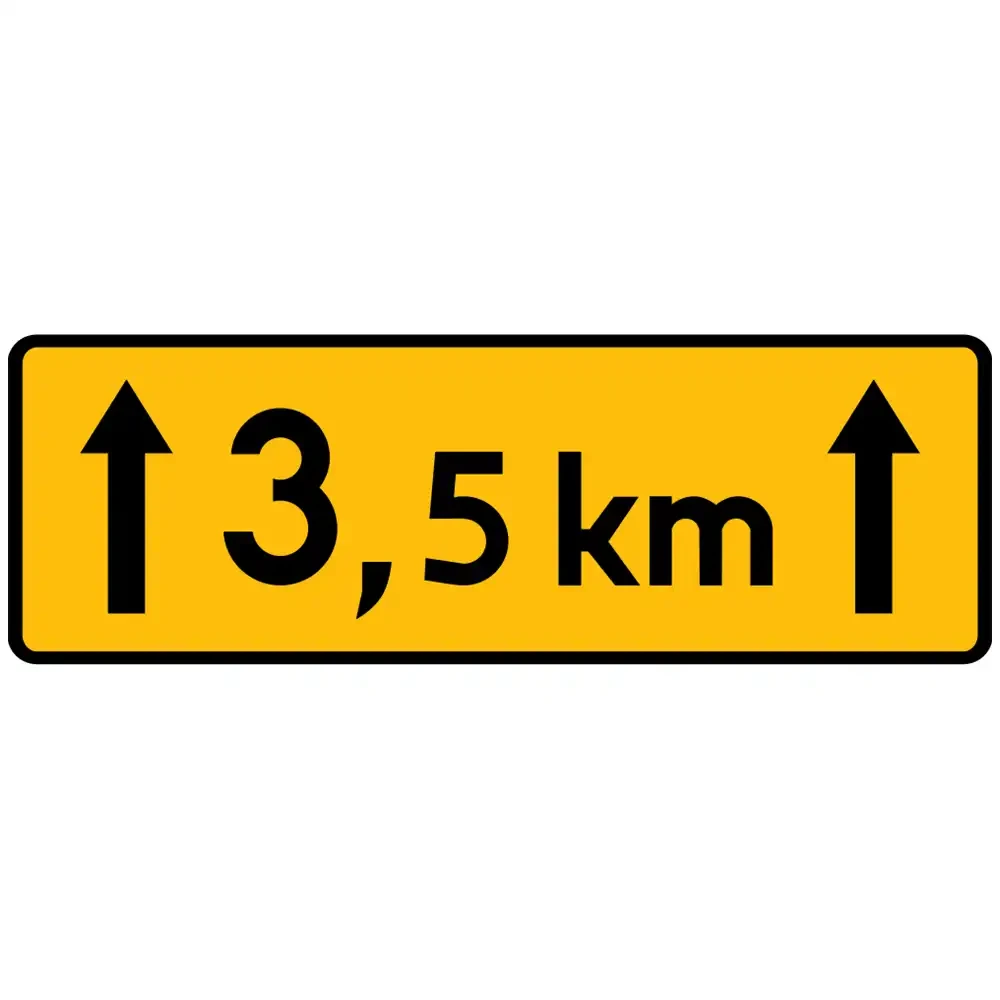 Tabliczka T-2 - długość niebezpiecznego odcinka drogi - folia odblaskowa I generacji - 850x350 mm - sklep drogowy Widrog.webp