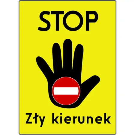 Tablica ostrzegawcza STOP – Zły kierunek - folia odlbaskowa drugiej generacji - 1450x1950 mm - sklep drogowy Widrog.webp