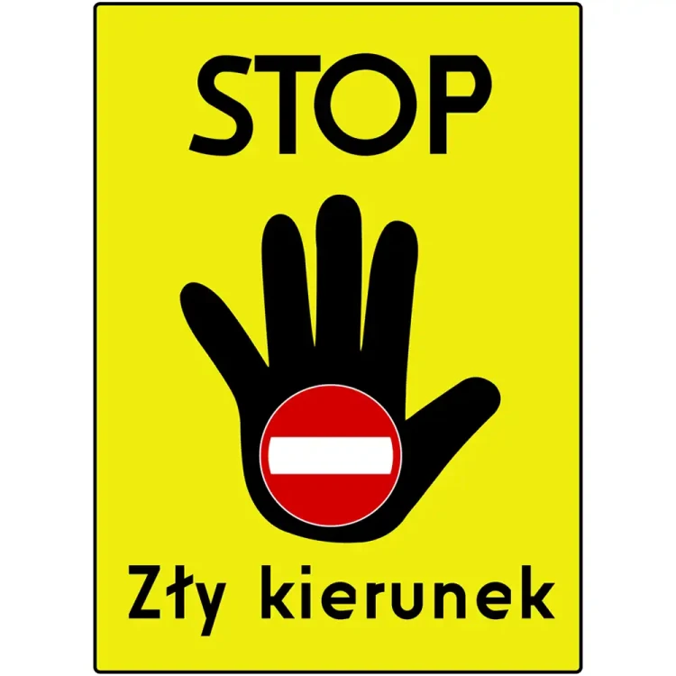Tablica ostrzegawcza STOP – Zły kierunek - folia odlbaskowa drugiej generacji - 1450x1950 mm - sklep drogowy Widrog.webp