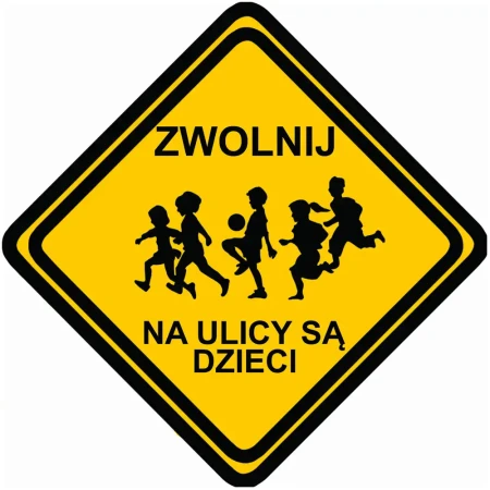 Znak - Zwolnij Na ulicy są dzieci - 400x400 mm - folia odblaskowa I generacji - sklep drogowy Widrog.webp
