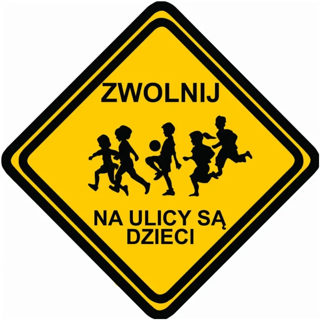 Znak - Zwolnij Na ulicy są dzieci - 400x400 mm - folia odblaskowa I generacji - sklep drogowy Widrog.webp