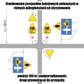 Oznakowanie przejazdów kolejowych położonych w różnych odległościach od skrzyżowania poniżej 100 m i podporządkowaniu drogi prowadzącej do przejazdu - 600 mm - folia odblaskowa pierwszej generacji - sklep drogowy Widrog.webp