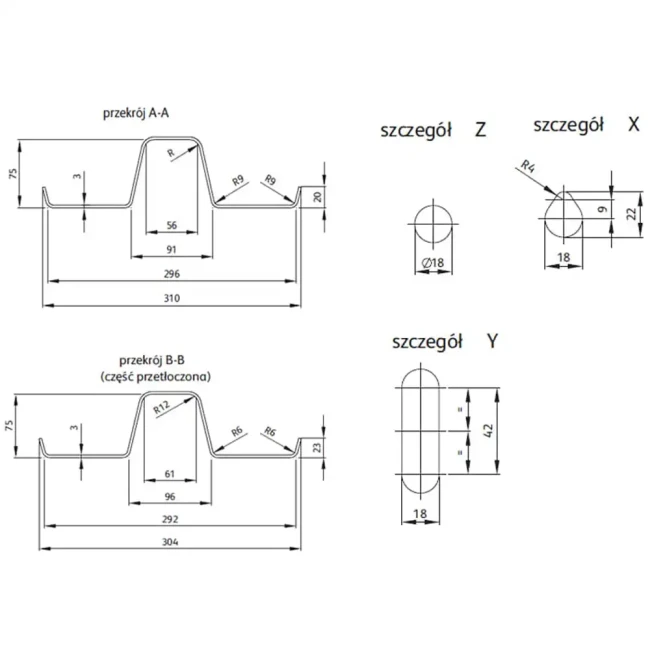 Prowadnica typu B element barier ochronnych - długość 430 cm - sklep drogowy Widrog.webp