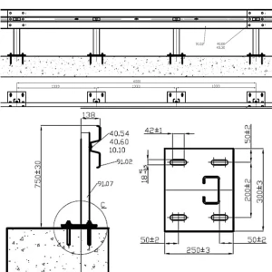 Bariera mostowa H1W4A - rozstaw słupka co 1,33 mb