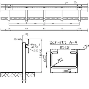 Bariera mostowa H1W2A N2W1B - rozstaw słupka co 1mb