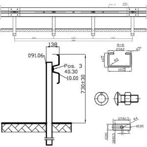 Bariera mostowa H1W3A - rozstaw słupka co 1,33mb