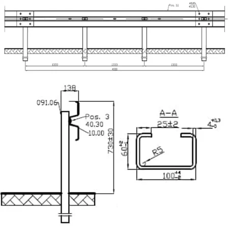 Bariera mostowa H1W3A - rozstaw słupka co 1,33mb - sklep drogowy Widrog.webp