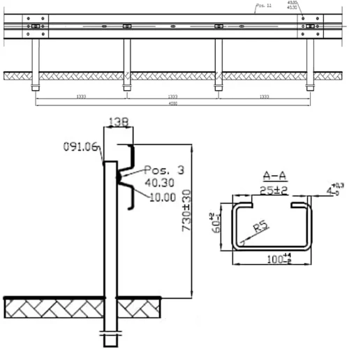 Bariera mostowa N2W2B - rozstaw słupka co 1,33mb