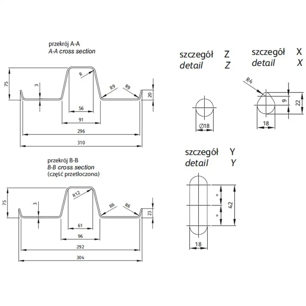 Prowadnica typu B - element barier ochronnych - długość 130 cm - sklep drogowy Widrog.webp