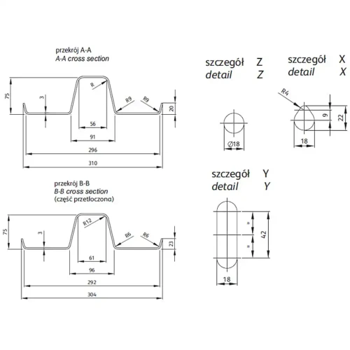 Prowadnica typu B - element barier ochronnych - długość 130 cm