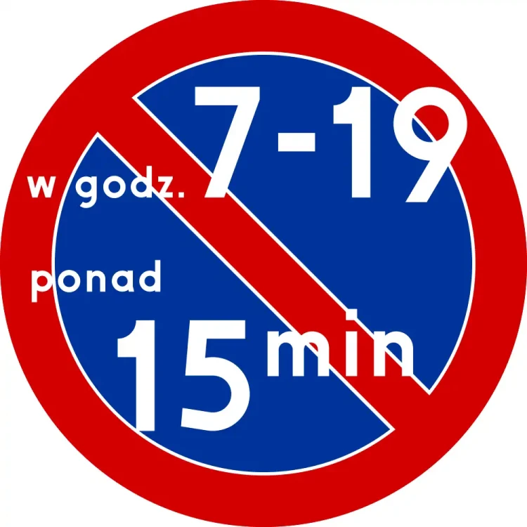 Znak drogowy B-35 - Zakaz postoju z informacją o okresie obowiązywania zakazu i czasie postoju - folia odblaskowa I generacji - 400 mm - sklep drogowy Widrog.webp