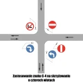 Zastosowanie znaku C-4 na skrzyżowaniu o czterech wlotach - sklep drogowy Widrog.webp