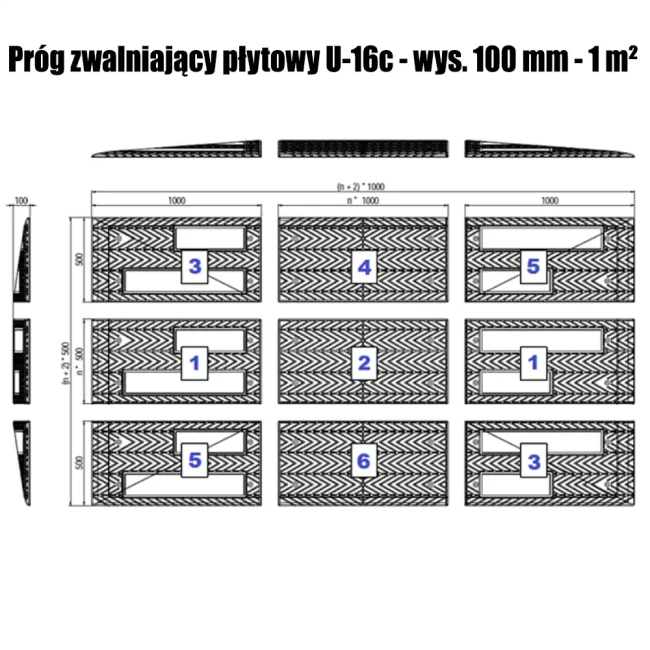 Próg zwalniający płytowy U-16c - wys. 100 mm - 1 m² - sklep drogowy Widrog.webp