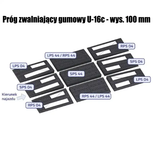 Próg zwalniający gumowy U-16c - wys. 100 mm - 1 m² - sklep drogowy Widrog.webp