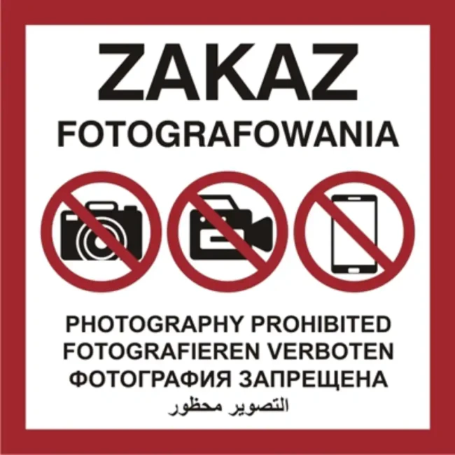 Zakaz fotografowania - 600x600 mm - sklep drogowy Widrog.webp