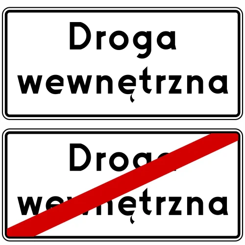 Zestaw znaków D-46/D-47 - początek/koniec drogi wewnętrznej - folia I generacji - 900x420 mm