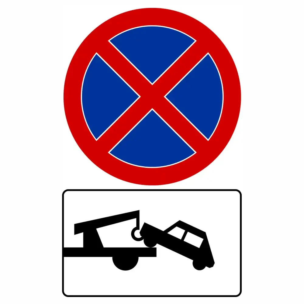 Zestaw - B-36 + T-24 - zakaz zatrzymywania się, parkowanie grozi odholowaniem - folia odblaskowa I generacji - sklep drogowy Widrog.webp