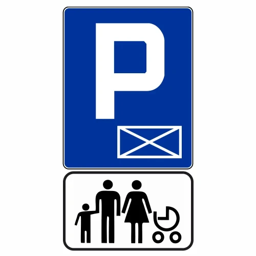 Zestaw Znak D-18a + Tabliczka z Grafiką – Parking dla Rodziny z Dziećmi - folia I generacji