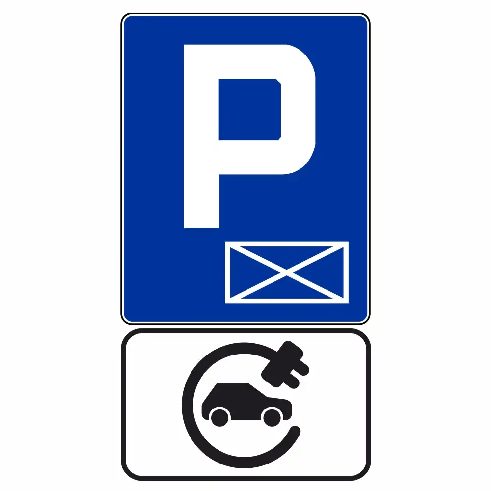 Zestaw - znak D-18a + tabliczka z grafiką - Parking ze stacją ładowania samochodów elektrycznych - folia odblaskowa I generacji - sklep drogowy Widrog.webp