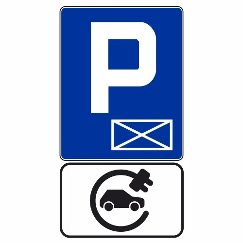 Zestaw Znak D-18a + Tabliczka z Grafiką – Parking ze Stacją Ładowania Samochodów Elektrycznych - folia I generacji