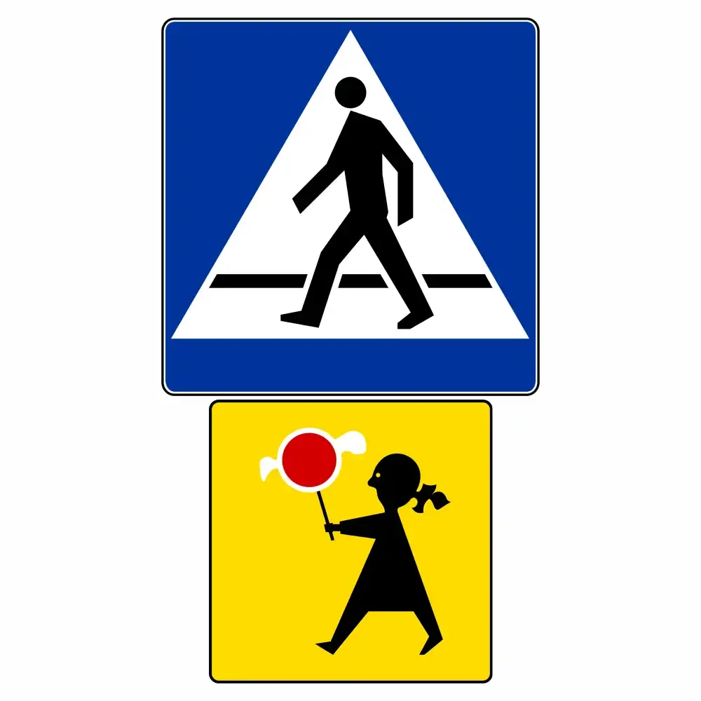Zestaw Oznakowania Przejścia dla Pieszych przy Szkole – Znak D-6 + T-27 (Agatka) - folia odblaskowa I generacji - sklep drogowy Widrog.webp