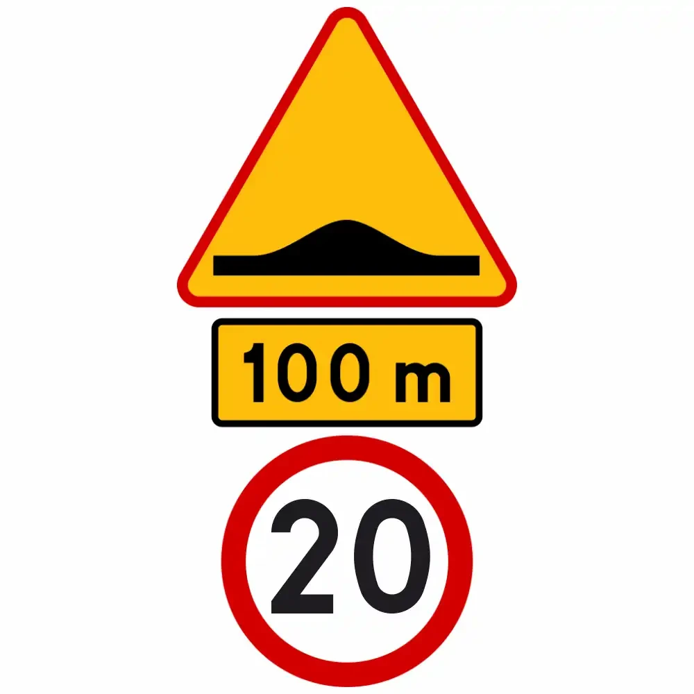 Zestaw znaków A-11a + B-33 + T-1 do progu zwalniającego - folia odblaskowa I generacji - rozmiar mały - sklep drogowy Widrog.webp