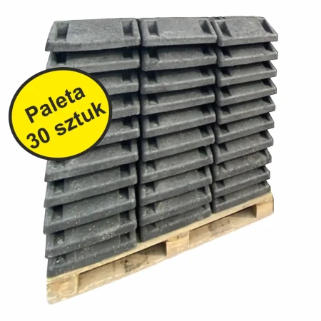 Paleta 30 sztuk stabilnych podstaw do znaków drogowych. Idealne do bezpiecznego mocowania słupków. Trwałe i odporne na warunki atmosferyczne, optymalne rozwiązanie dla budów i eventów.