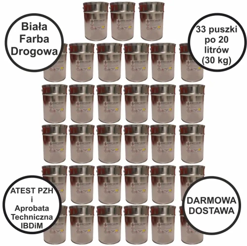 Farba Drogowa BANDAX GOLD – Biała – 33 Puszki po 20 Litrów (30 kg)