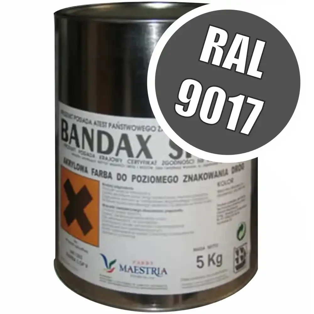 Czarna farba drogowa Bandax Sprint (3L/5Kg) do poziomego znakowania. Akrylowa, trwała, idealna do malowania linii. Poprawia bezpieczeństwo dróg. Kup teraz!