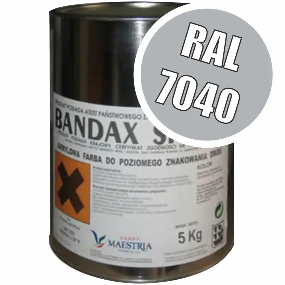 Farba drogowa Bandax Sprint szara RAL 7040 5kg. Wysokiej jakości akrylowa farba do poziomego znakowania dróg. Idealna do trwałego i widocznego oznakowania. Zapewnia doskonałą przyczepność i odporność na ścieranie. Kup online farbę drogową Bandax Sprint!